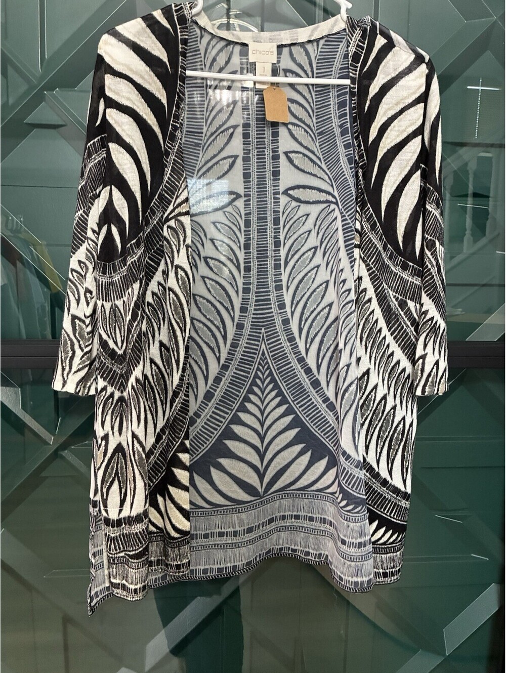 Chico’s Black/White Floral Ladies Open Front Cardigan - Size 1